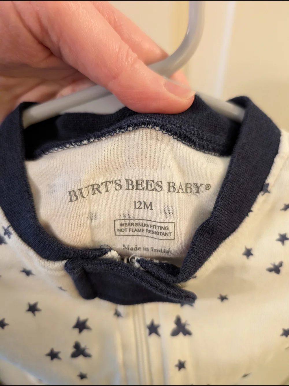 Burt's Bees Baby White Footed One-Piece with Navy Star Print